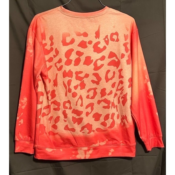 Bleached Leopard Print Pullover Pink Sz L - Picture 2 of 7